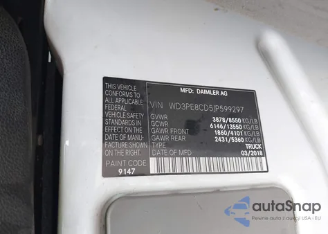 2018 Mercedes-Benz Sprinter 2500 High Roof V6 z USA, uszkodzony, nr VIN WD3PE8CD5JP599297